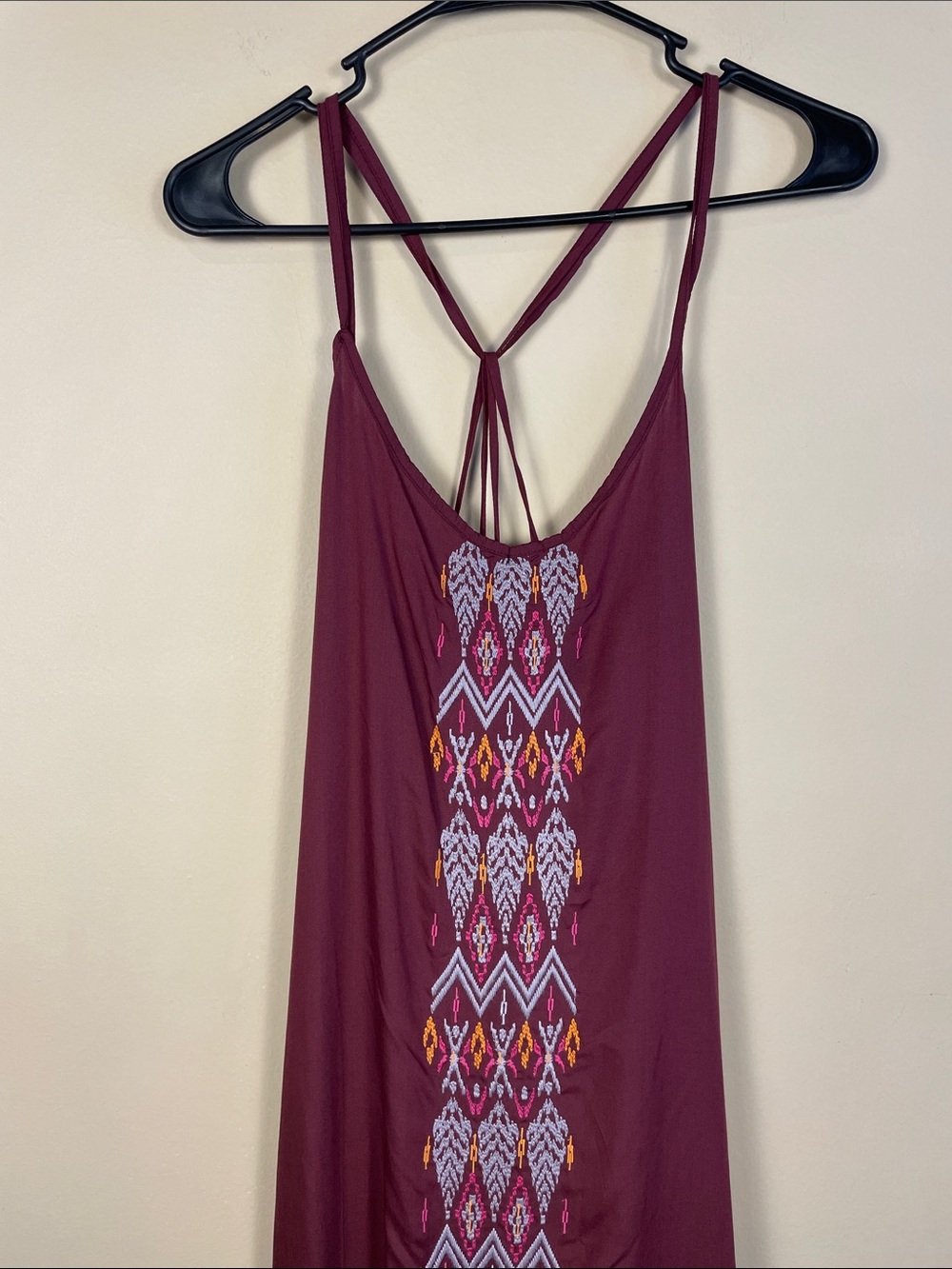 Prana Women’s Autumn Geometric Embroidered Black Cherry Boho Tank Maxi Dress - Picture 2 of 7